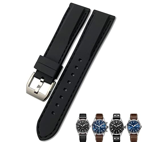 MODBAND 20mm 21mm 22mm Gummi Silikon Schwarz Blau Uhrenarmbänder für IWC PILOT Mark 18 Uhr Sportarmband(Black,19mm) von MODBAND
