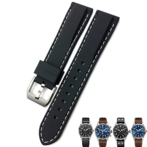 MODBAND 20mm 21mm 22mm Gummi Silikon Schwarz Blau Uhrenarmbänder für IWC PILOT Mark 18 Uhr Sportarmband(Black white,19mm) von MODBAND