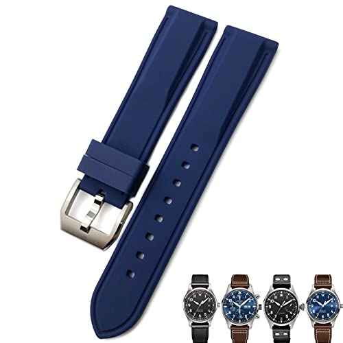 MODBAND 20mm 21mm 22mm Gummi Silikon Schwarz Blau Uhrenarmbänder für IWC PILOT Mark 18 Uhr Sportarmband(Dark blue,22mm) von MODBAND
