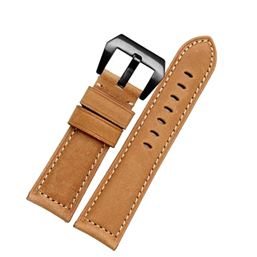 MODBAND 20mm 22 mm 24 mm 26 mm echter Leder Retro Man Uhrenband für Panerai PAM111 441 Kaufmanns -Wachband -Handgelenksgurt(Light brown black,24mm) von MODBAND