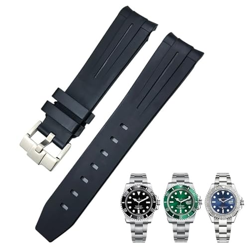 MODBAND 21mm 22mm gebogenes Ende Gummi-Silikon-Uhrenarmband für Rolex Submariner 20mm Daytona wasserdichtes Uhrenarmband (Color : Black white, Size : 22mm) von MODBAND