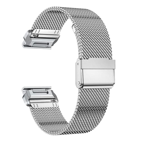 MODBAND 22 mm 26 mm QuickFit Milanese Metallarmband für Garmin EPIX GEN2 Fenix7 7X Solar/6X 6XPro 5XPlus Forerunner 955 Enduro 2 Armband(Silver,Fenix 6) von MODBAND