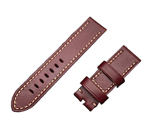 MODBAND 22mm 24mm 26mm dickes Vintage Echtes echtes Rindsleder Armband Handgemacht Herren Für Panerai Riemen Mann Schnalle(Wine red strap,24mm no buckle) von MODBAND
