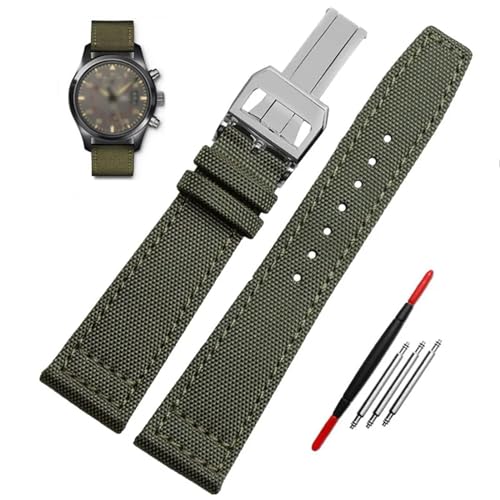 MODBAND Hochdichtes Nylon-Armband für IWC IW377724 IW371614 Uhrenarmband 20 mm 21 mm 22 mm Armband Schwarz Armygreen Blue Canvas Handgelenkgürtel (Color : Green silver buckle, Size : 21mm) von MODBAND