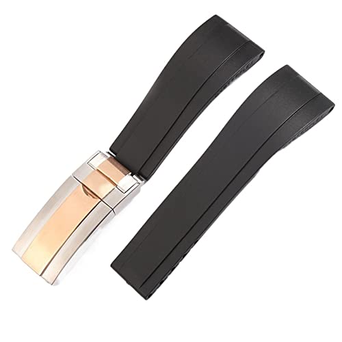 MODBAND Armband für Rolex SUBMARINER YachtMaster DAYTONA Silikon wasserdichtes Uhrenarmband Uhrenzubehör Gummi-Uhrenarmband Kette Uhrenschnalle mit Logo(Black-SilverRoseGold) von MODBAND