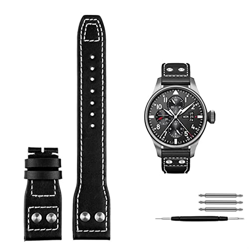 MODBAND Echte Ledernieten Uhrenband für Iwc Big Pilot Spitfire Cowhide Faltschnalle Watch Männer Riemen 21mm 22 mm(Black no calsp,22mm) von MODBAND
