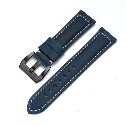 MODBAND Echtes Leder Uhrenarmband für Panerai Rindsleder Crazy Horse Armband Herren Armband Glattes Armband 20mm 22mm 24mm 26mm (Color : Blue-Black, Size : 22mm) von MODBAND