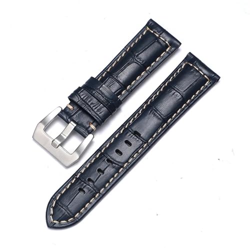 MODBAND Echtes Leder Uhrenarmband für Panerai Rindsleder Crazy Horse Armband Herren Armband Glattes Armband 20mm 22mm 24mm 26mm (Color : ClassicBlue-Silver, Size : 20mm) von MODBAND