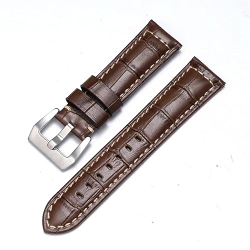 MODBAND Echtes Leder Uhrenarmband für Panerai Rindsleder Crazy Horse Armband Herren Armband Glattes Armband 20mm 22mm 24mm 26mm (Color : ClassicBrown-Silver, Size : 24mm) von MODBAND