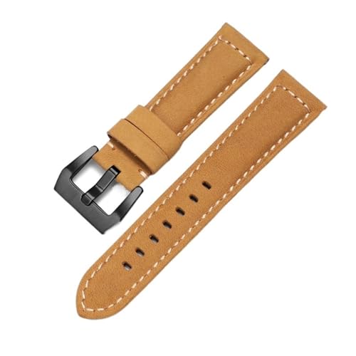 MODBAND Echtes Leder Uhrenarmband für Panerai Rindsleder Crazy Horse Armband Herren Armband Glattes Armband 20mm 22mm 24mm 26mm (Color : Light Brown-Black, Size : 20mm) von MODBAND