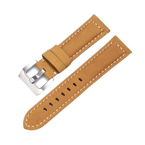 MODBAND Echtes Leder Uhrenarmband für Panerai Rindsleder Crazy Horse Armband Herren Armband Glattes Armband 20mm 22mm 24mm 26mm (Color : Light Brown-Silver, Size : 20mm) von MODBAND