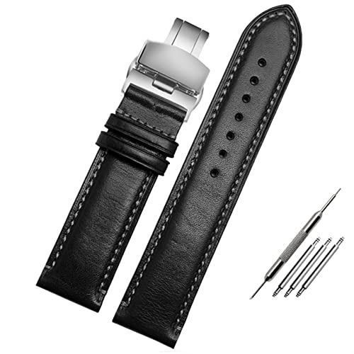 MODBAND Für Ersatzbürger AT8020 JY8078 Armband Echtes Lederband 23mm Blue Watch Band mit Klappschnalle Armband(Black folding clasp) von MODBAND