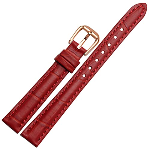 MODBAND Für jedes Marken -Leder -Uhrband für Mädchen und Student Crocodile Grain Band 10 12 14 16 18 mm schwarz braun rot weiß blau Gurt(Red-rose gold,12mm) von MODBAND