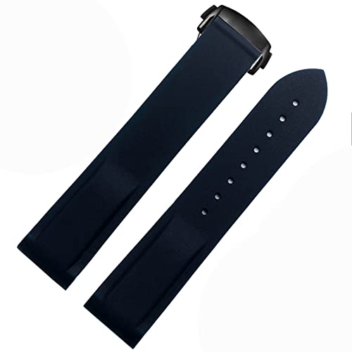 MODBAND Gebogenes Ende Gummi Silikon Uhrenbänder für Omega Seamaster 300 Speedmaster Gurt 20mm 22mm Brand Uhrband(Blue-black,22mm) von MODBAND