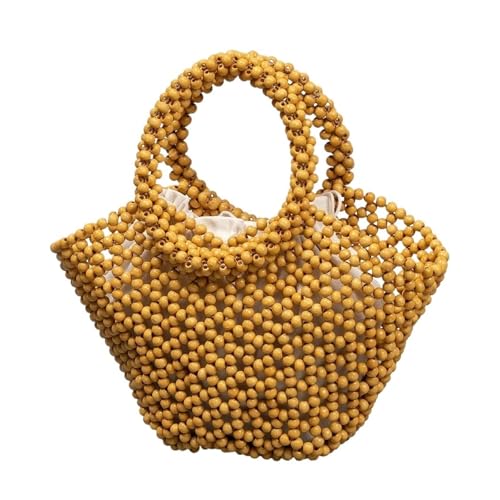 MODBAND Gewebte Damentasche mit ausgehöhlten Fächern, Sommer-Design, Pendler, Holzperlen, Tragetasche, Bohemian-Reise-Strand-Handtasche, Clutch-Tasche, C, Einheitsgröße von MODBAND