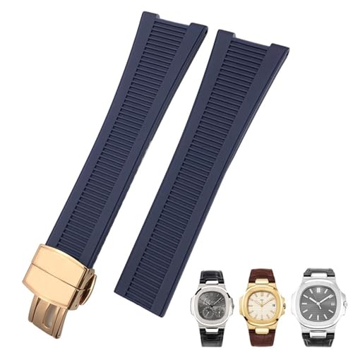 MODBAND Gummi-Silikon-Uhrenarmband für Patek Philippe PP 5711 5712G Nautilus Armband 25 mm Schwarz Blau Braun Armband Sportarmband Herren (Color : Blue rose gold, Size : 25mm) von MODBAND