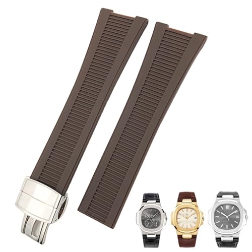 MODBAND Gummi-Silikon-Uhrenarmband für Patek Philippe PP 5711 5712G Nautilus Armband 25 mm Schwarz Blau Braun Armband Sportarmband Herren (Color : Brown silver, Size : 25mm) von MODBAND