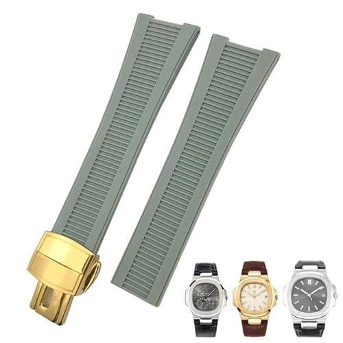 MODBAND Gummi-Silikon-Uhrenarmband für Patek Philippe PP 5711 5712G Nautilus Armband 25 mm Schwarz Blau Braun Armband Sportarmband Herren (Color : Gray golden, Size : 25mm) von MODBAND