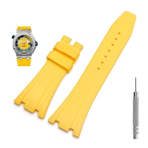MODBAND Gummi-Uhrenarmband, 27 mm, für AP 15703 26470SO Royal Oak Offshore, Herren-Sportarmband(Yellow No buckle,27mm) von MODBAND