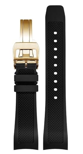 MODBAND Gummi-Uhrenarmband 22 mm für Iwc IW390502 IW390209 Armband Faltschließe gebogenes Ende Armbanduhren Gürtel(Black-gold-fold) von MODBAND
