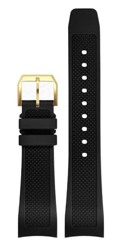 MODBAND Gummi-Uhrenarmband 22 mm für Iwc IW390502 IW390209 Armband Faltschließe gebogenes Ende Armbanduhren Gürtel(Black-gold-pin) von MODBAND
