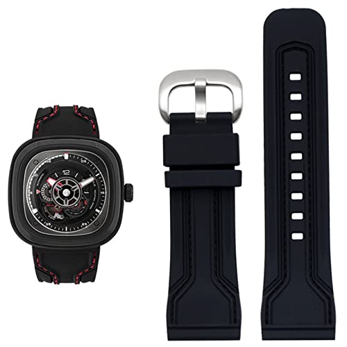 MODBAND Gummi-Uhrenarmband für Herren Friday, wasserdicht, schweißfest, Diesel-Uhrenkette, 28 mm, schwarz-orange, Uhrenzubehör(BlacK Silver) von MODBAND