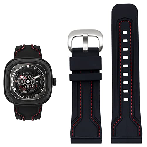 MODBAND Gummi-Uhrenarmband für Herren Friday, wasserdicht, schweißfest, Diesel-Uhrenkette, 28 mm, schwarz-orange, Uhrenzubehör(Black Red Silver) von MODBAND