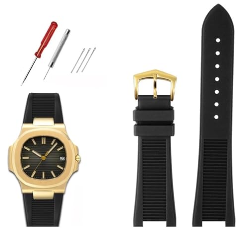 MODBAND Hochwertiges Fluorsilikon-Armband für Patek Philippe Sport Elegant Nautilus Serie 5711/5712/5980, wasserdichtes Uhrenarmband für Herren (Color : A Black gold, Size : 25mm-13mm) von MODBAND