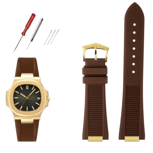 MODBAND Hochwertiges Fluorsilikon-Armband für Patek Philippe Sport Elegant Nautilus Serie 5711/5712/5980, wasserdichtes Uhrenarmband für Herren (Color : B Black gold, Size : 25mm-13mm) von MODBAND
