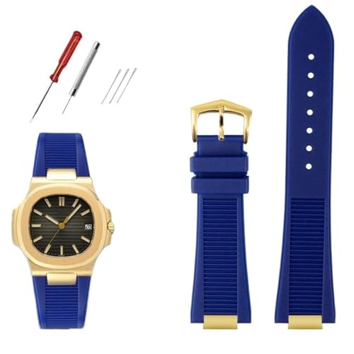 MODBAND Hochwertiges Fluorsilikon-Armband für Patek Philippe Sport Elegant Nautilus Serie 5711/5712/5980, wasserdichtes Uhrenarmband für Herren (Color : B Blue gold, Size : 25mm-13mm) von MODBAND