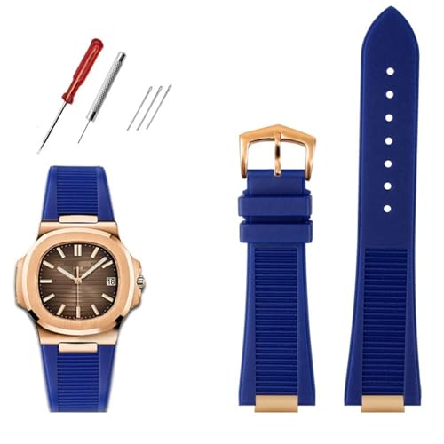 MODBAND Hochwertiges Fluorsilikon-Armband für Patek Philippe Sport Elegant Nautilus Serie 5711/5712/5980, wasserdichtes Uhrenarmband für Herren (Color : B Blue rose gold, Size : 25mm-13mm) von MODBAND