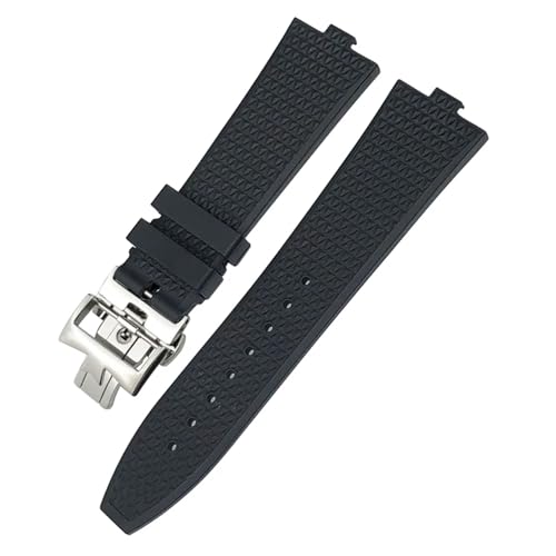 MODBAND Konvexe Uhrenarmbänder aus Fluorkautschuk, 24 x 7 mm, für Vacheron Constantin Overseas Device Quick Series Ersatz-Uhrenarmband (Color : Black Style2, Size : Golden buckle) von MODBAND