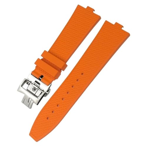 MODBAND Konvexe Uhrenarmbänder aus Fluorkautschuk, 24 x 7 mm, für Vacheron Constantin Overseas Device Quick Series Ersatz-Uhrenarmband (Color : Orange, Size : Golden buckle) von MODBAND