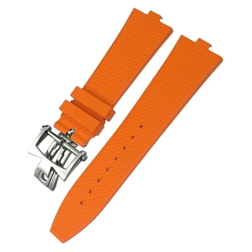 MODBAND Konvexe Uhrenarmbänder aus Fluorkautschuk, 24 x 7 mm, für Vacheron Constantin Overseas Device Quick Series Ersatz-Uhrenarmband (Color : Orange Style2, Size : Golden buckle) von MODBAND