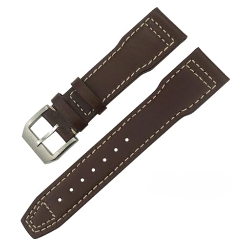 MODBAND Lederarmband 20mm 21mm 22mm für IWC IW3777 IW3270 Mark 18 Big Pilot's Watch Strap Braune Armbänder aus weichem Rindsleder (Color : Brown white silver, Size : 21mm) von MODBAND