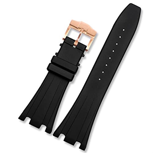 MODBAND Sehen Sie sich Band für AP 15703 15710 26703 Royal Oak Offshore Gummi -Gurt 28 mm Männer Schwarz Armband Klappschnalle mit Werkzeugen(Black-rosegold) von MODBAND