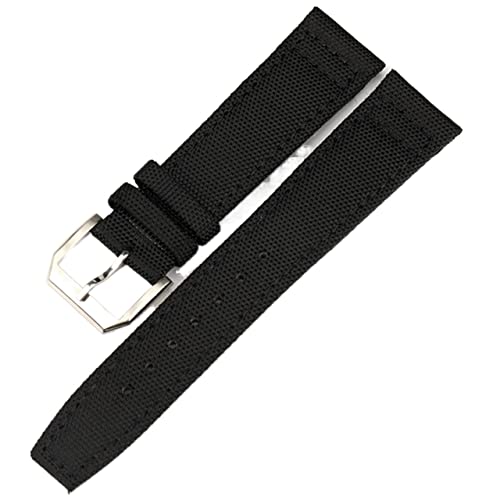 MODBAND Sehen Sie sich Band für IWC Pilot sieht Portugieser zu Men Insurance Clasp Gurt Uhr Accessoires Nylon Leder Uhren Armband Kette(Black-Silver Clasp,22mm) von MODBAND