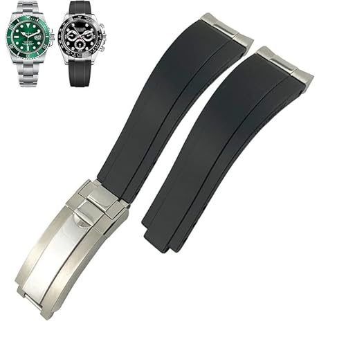 MODBAND Uhrenarmband aus Gummi mit gebogenem Ende, 20 mm, für Rolex Daytona GMT Slide Lock Buckle Submariner Silikon-Sportuhrenband, Golden von MODBAND