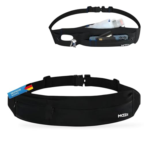 MODDI® Laufgürtel für Handy – wasserdichte Hüfttasche mit 3 Taschen – Running Belt, Bauchtasche Joggen für Herren & Damen – Sportgürtel für Joggen, Fitness & Wandern – Größe M-XL (Schwarz) von MODDI