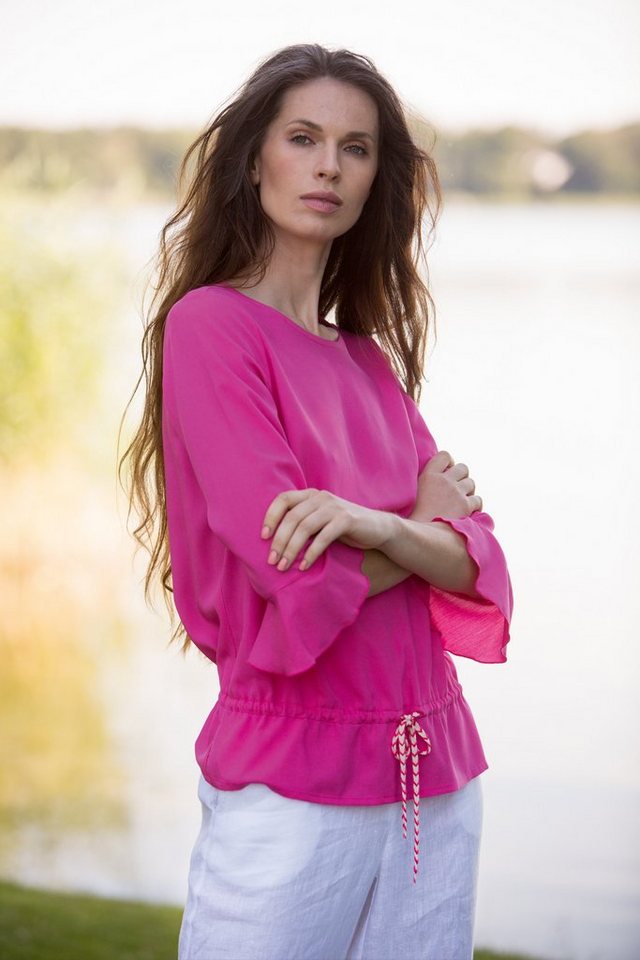 MODEE Langarmbluse Viskosebluse mit Bindeband in sommerlichem Pinkton von MODEE