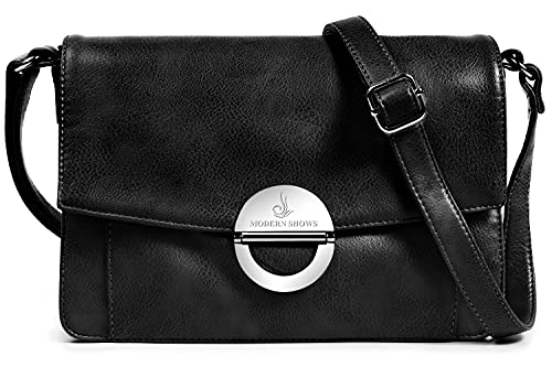 MODERN SHOWS Damen Kleine Umhängetasche Damen 5 hauptfächer Abendtasche Schultertasche Ultra Soft Washed Lederhandtasche Retro Damenhandtasche Henkeltaschen Zip ​Crossbody Bag Mode (Schwarz) von MODERN SHOWS