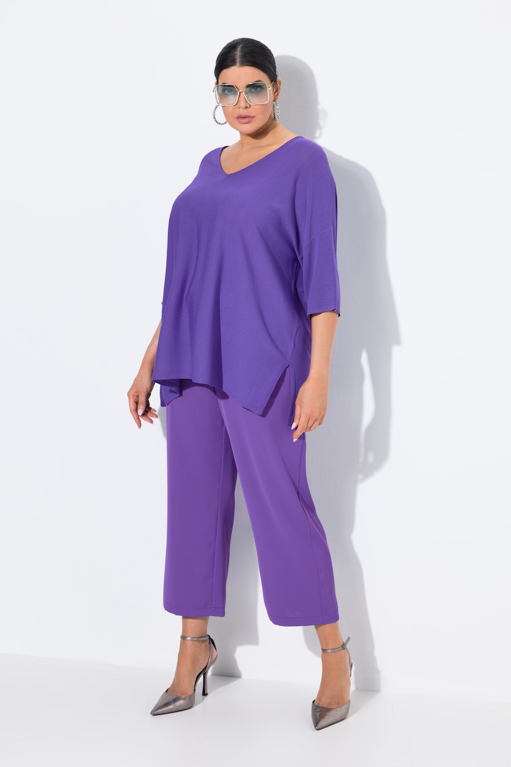 Große Größen 7/8-Hose, Damen, lila, Größe: 54, Polyester, Ulla Popken von MODERN VIEW
