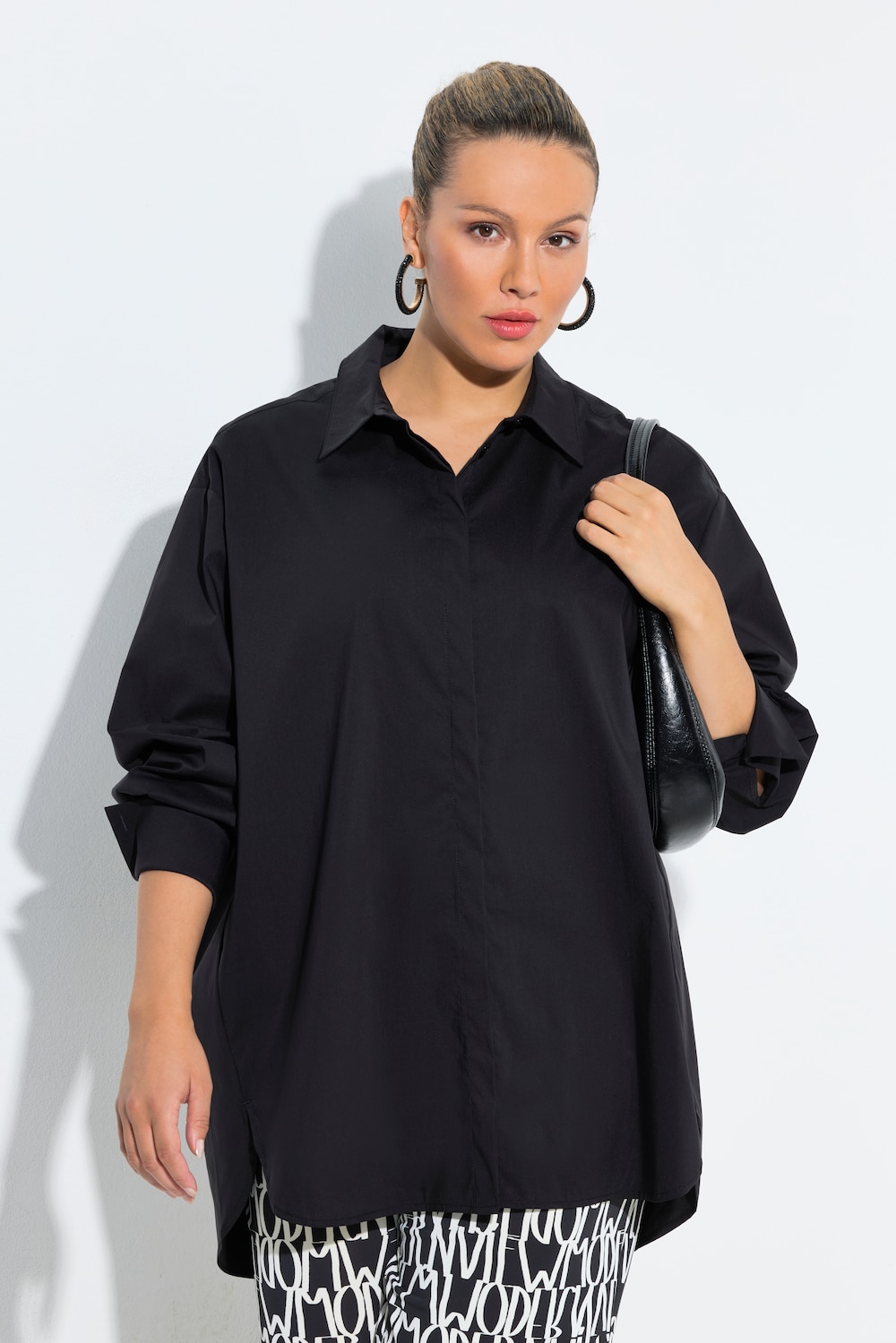 Große Größen Hemdbluse, Damen, schwarz, Größe: 46/48, Baumwolle/Synthetische Fasern, Ulla Popken von MODERN VIEW