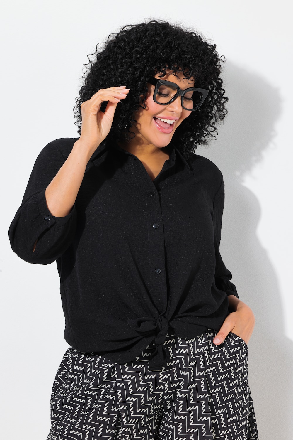 Große Größen Hemdbluse, Damen, schwarz, Größe: 54/56, Viskose/Synthetische Fasern, Ulla Popken von MODERN VIEW