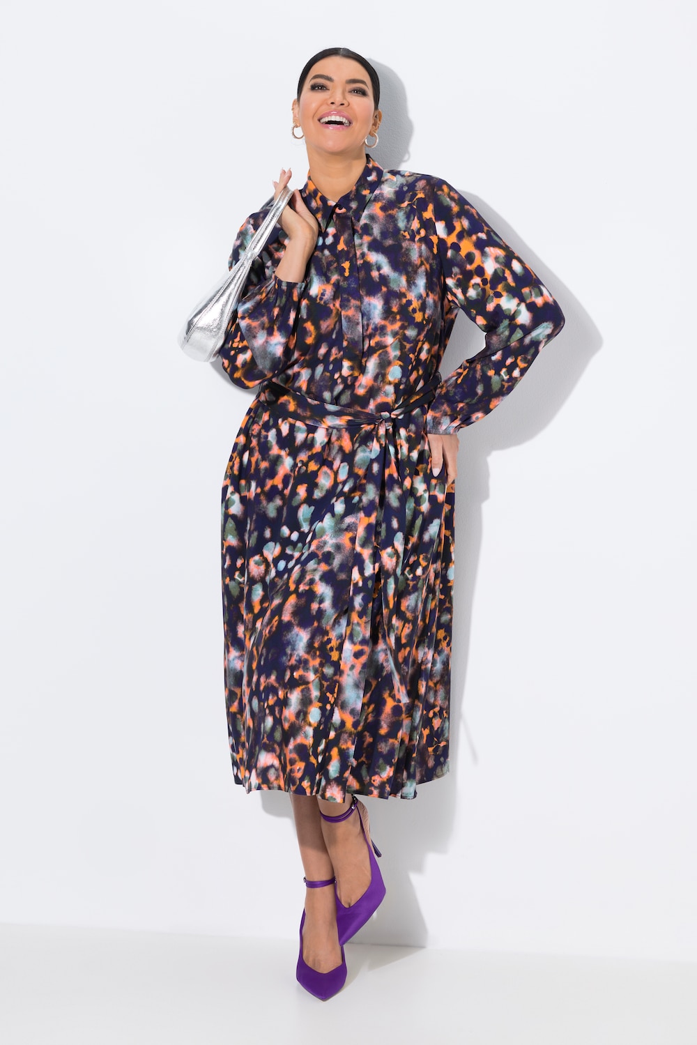 Große Größen Hemdblusen-Midikleid, Damen, blau, Größe: 50/52, Viskose, Ulla Popken von MODERN VIEW