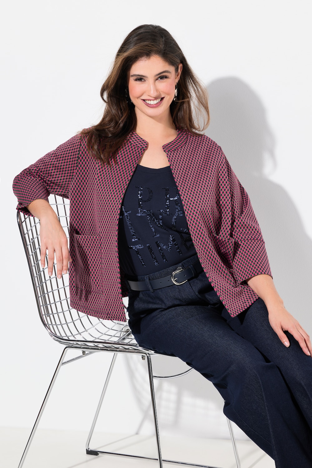 Große Größen Jacquard-Jacke, Damen, blau, Größe: 58/60, Polyester/Synthetische Fasern, Ulla Popken von MODERN VIEW
