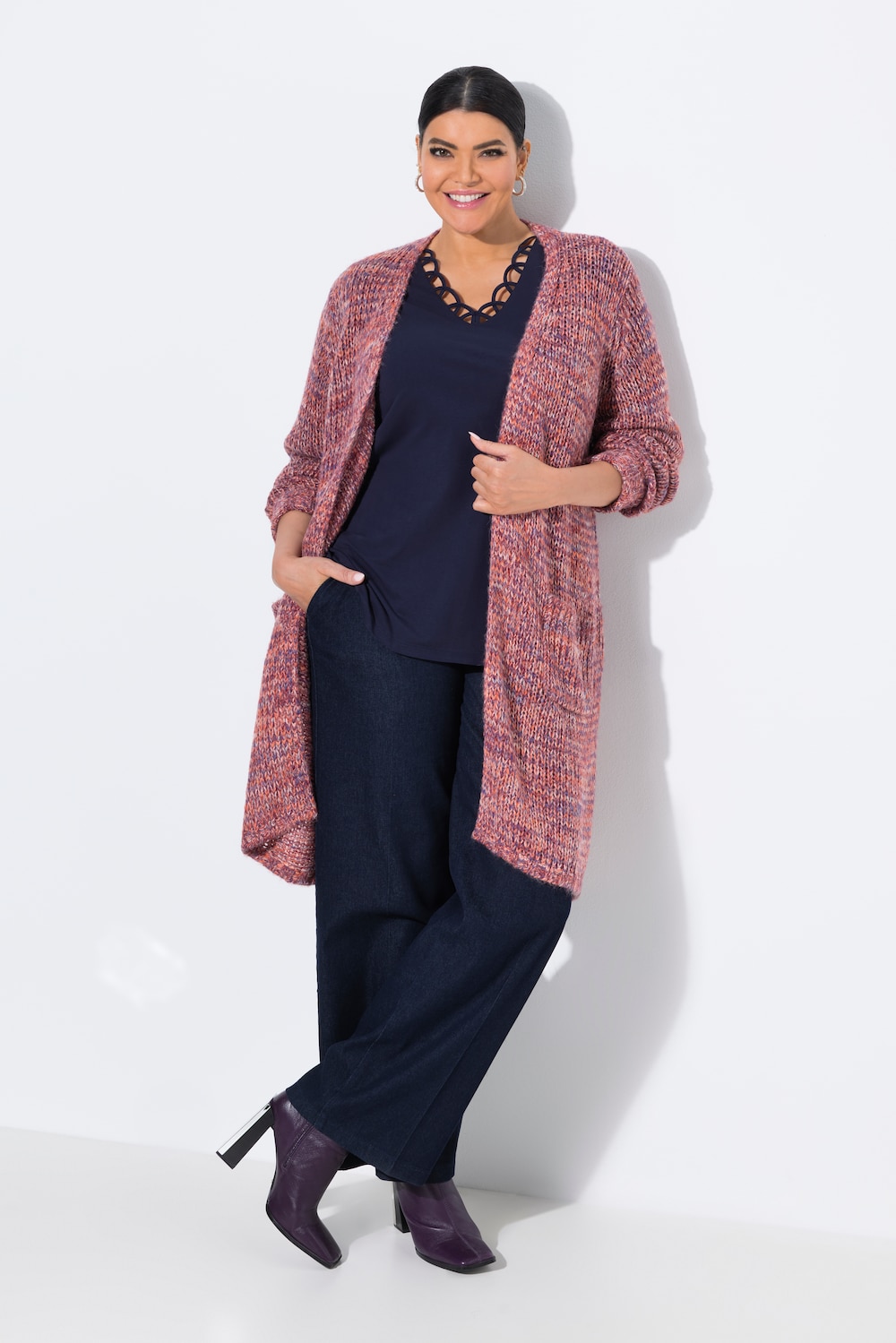 Große Größen Long-Strickjacke, Damen, braun, Größe: 46/48, Synthetische Fasern/Wolle, Ulla Popken von MODERN VIEW