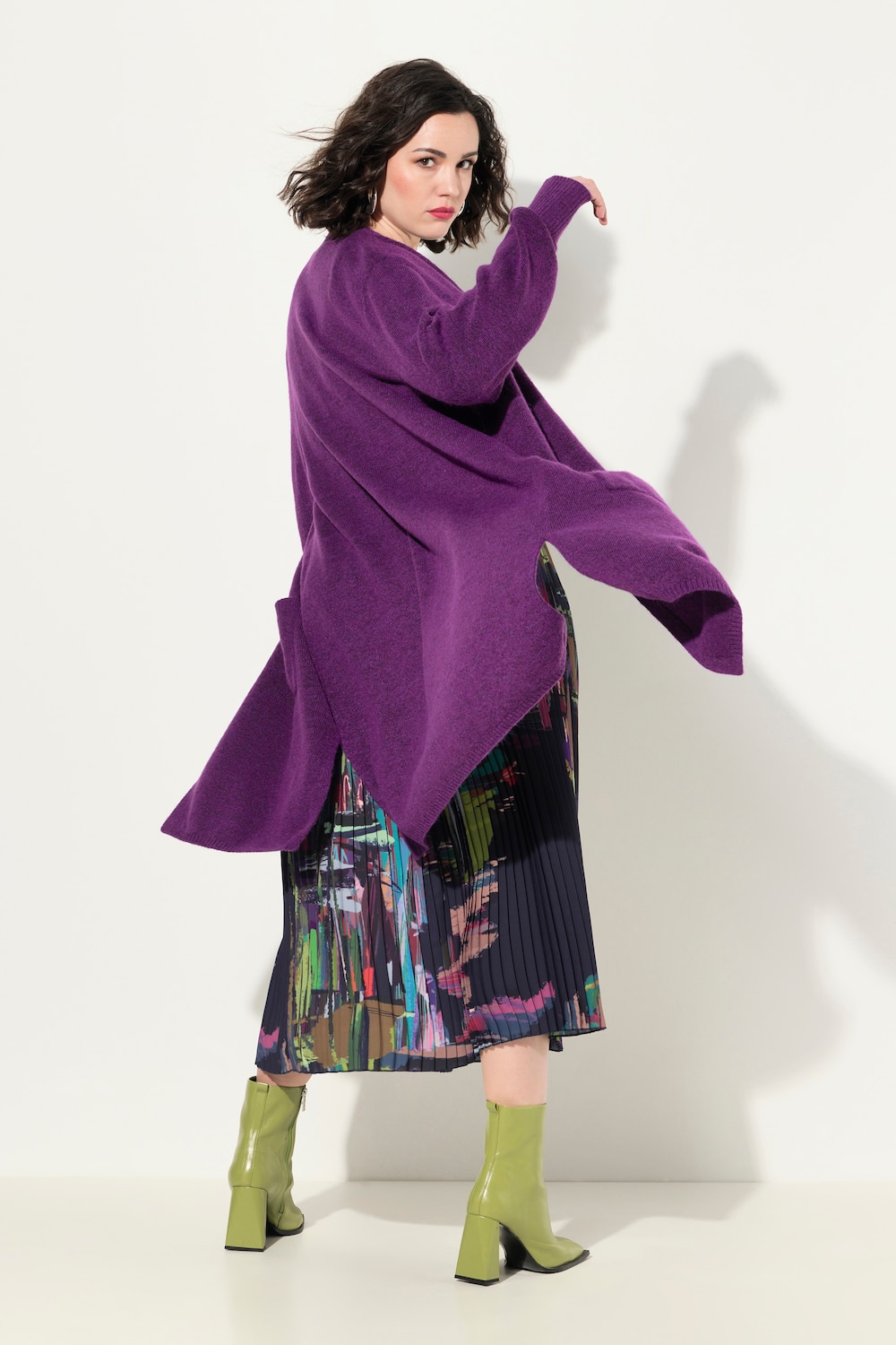 Große Größen Long-Strickjacke, Damen, lila, Größe: 62/64, Polyester/Synthetische Fasern, Ulla Popken von MODERN VIEW