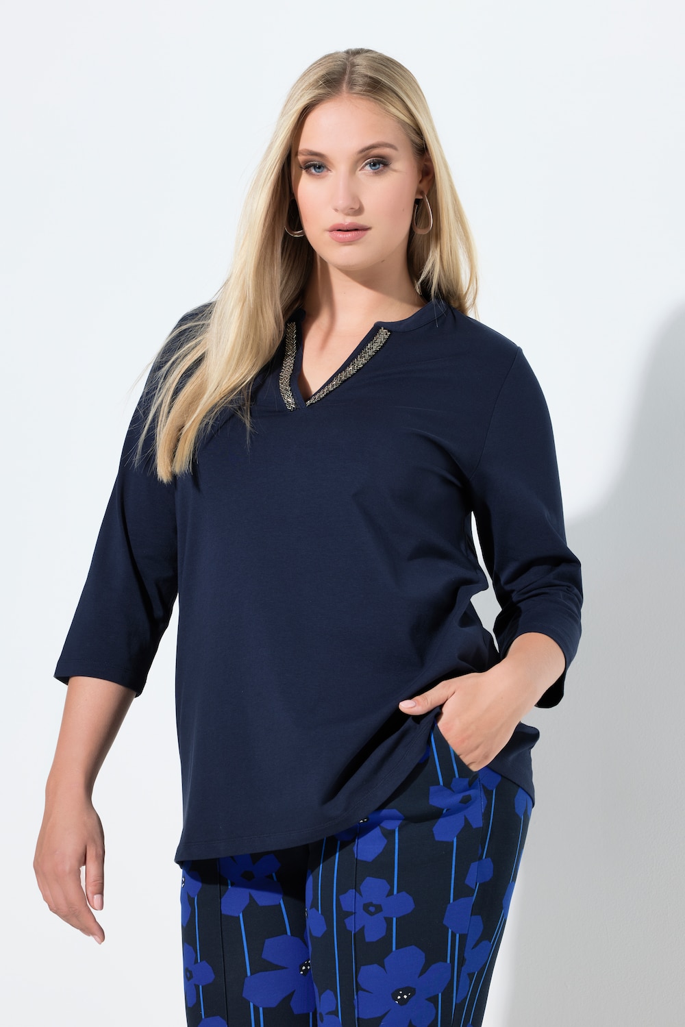 Große Größen Longshirt, Damen, blau, Größe: 50/52, Baumwolle, Ulla Popken von MODERN VIEW