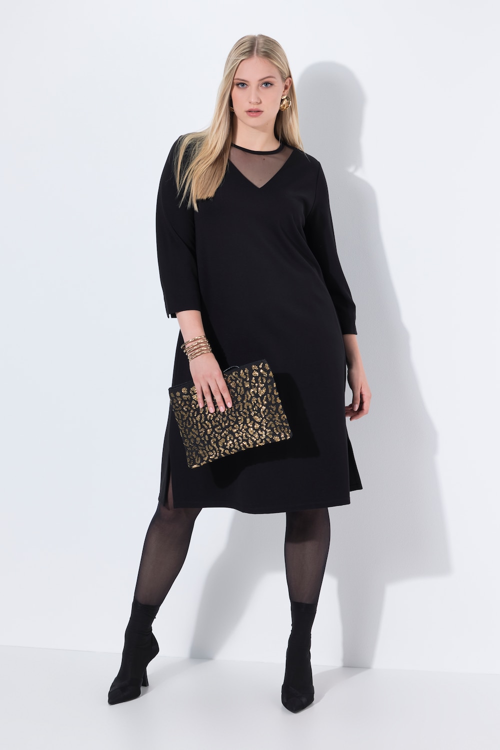 Große Größen Midikleid, Damen, schwarz, Größe: 46/48, Synthetische Fasern/Viskose, Ulla Popken von MODERN VIEW